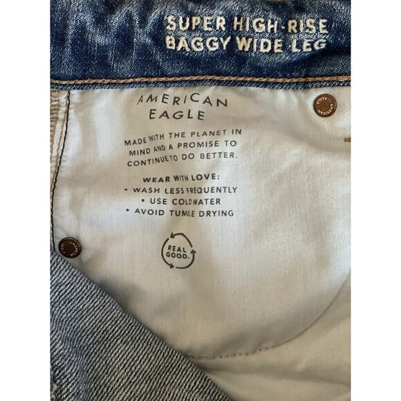 American Eagle Jeans Womens 10 Super High Rise Baggy Wide Leg Distressed Grunge - Picture 6 of 12